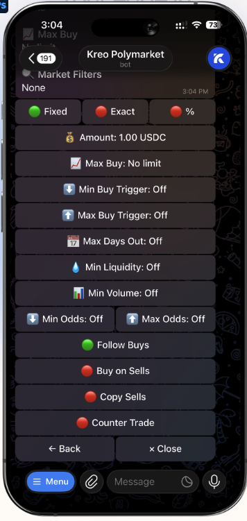 KreoPoly — @KreoPolyBot Polymarket Copy Trading